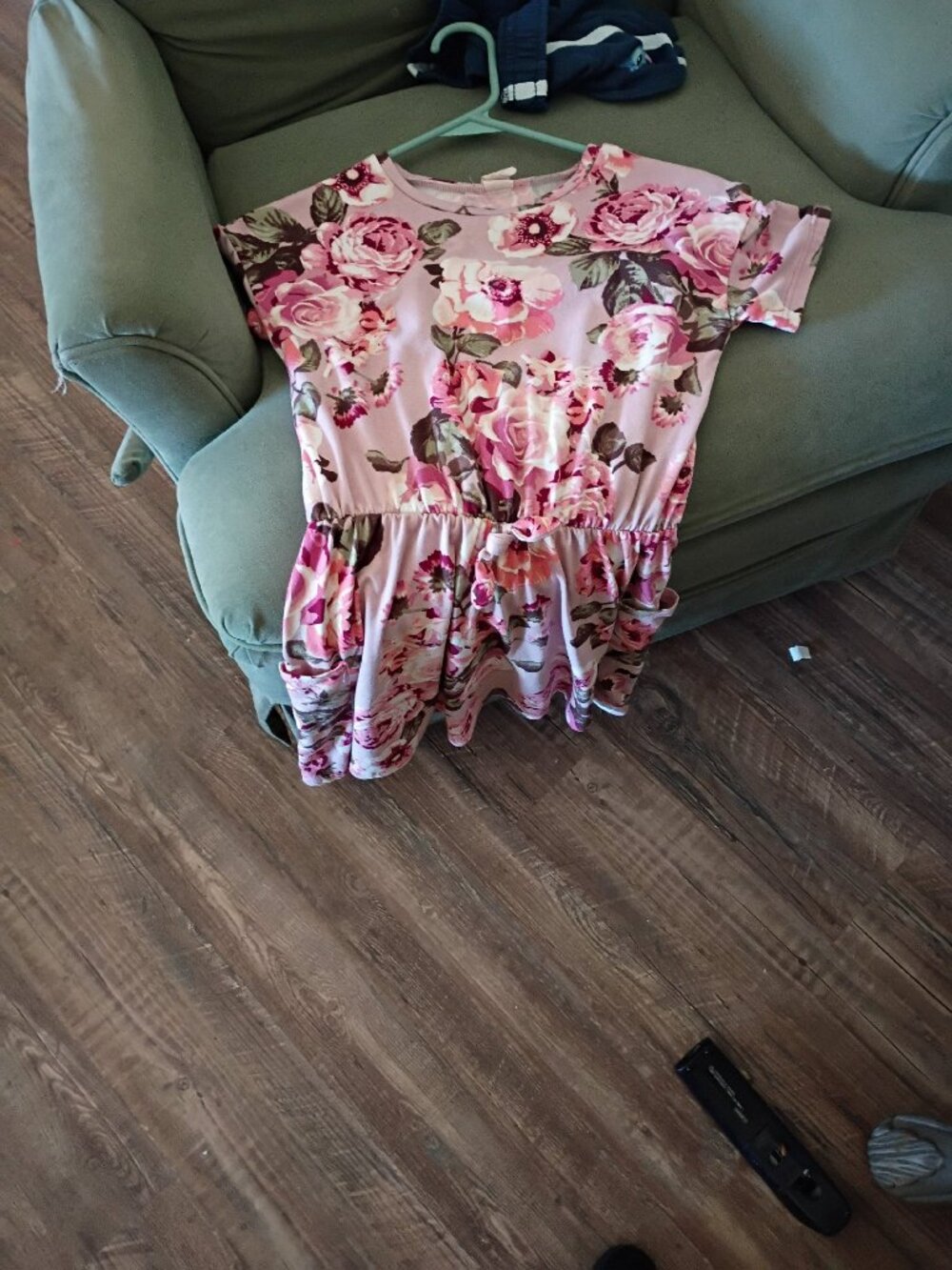 Girls Pink Floral Dress Elastic Waist Size 6-7